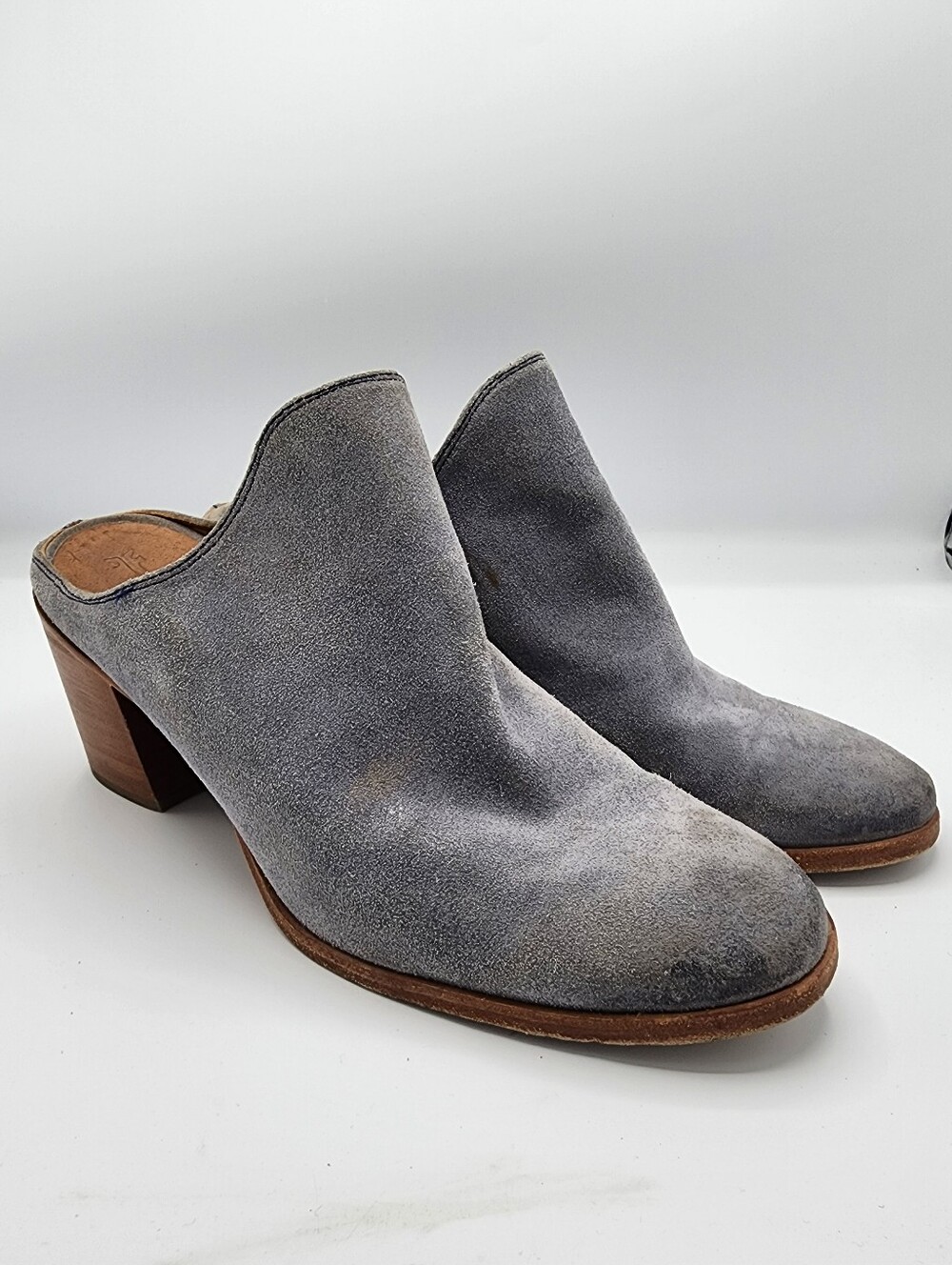 Frye Gray Suede Slip-On Mule Heels